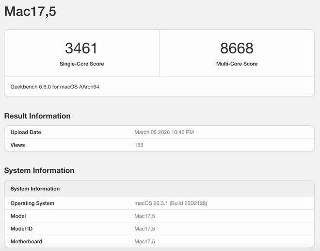 GPU被反杀! 苹果MacBook Neo跑分出炉:性能竟与iPhone持平