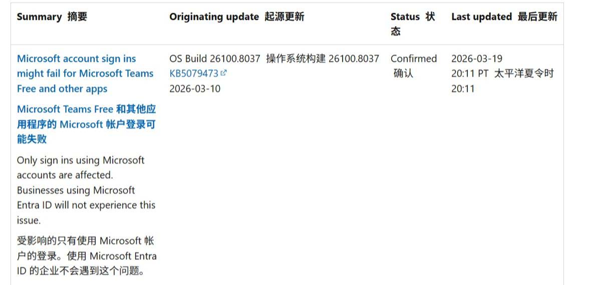 Win11又出问题! 3月新补丁KB5079473致软件无法联网登录