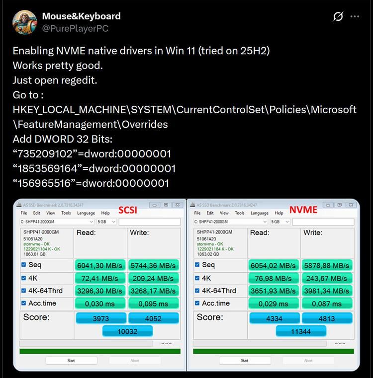 微软再次封印! 原生NVMe驱动让Win11 SSD性能暴涨80%