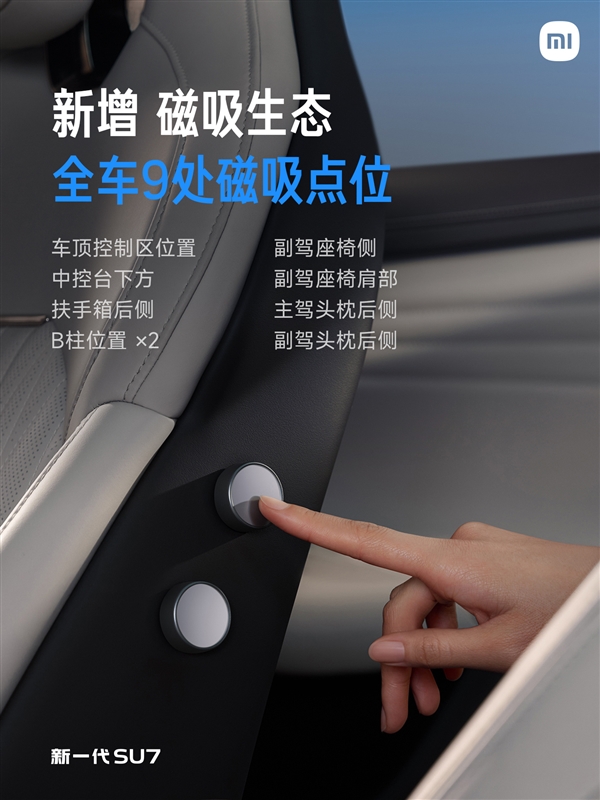 新一代SU7全车9处磁吸点位：首发磁吸玩偶NFC版 一贴切换对应主题