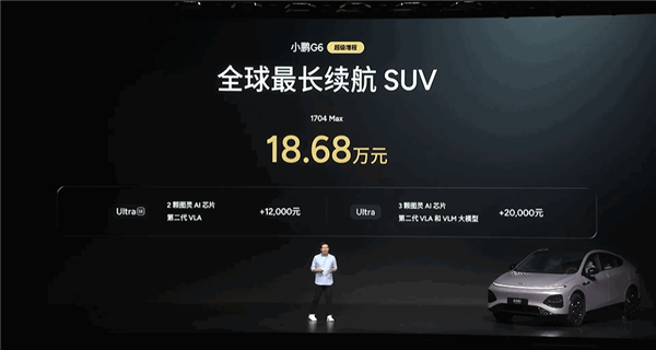 1704km 全球续航最长的SUV！小鹏G6超级增程上市：18.68万元