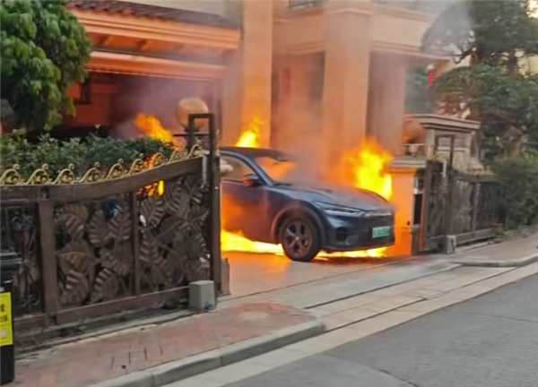 别墅车库一台福特电马起火燃烧 差点殃及保时捷TruboS和奔驰V级