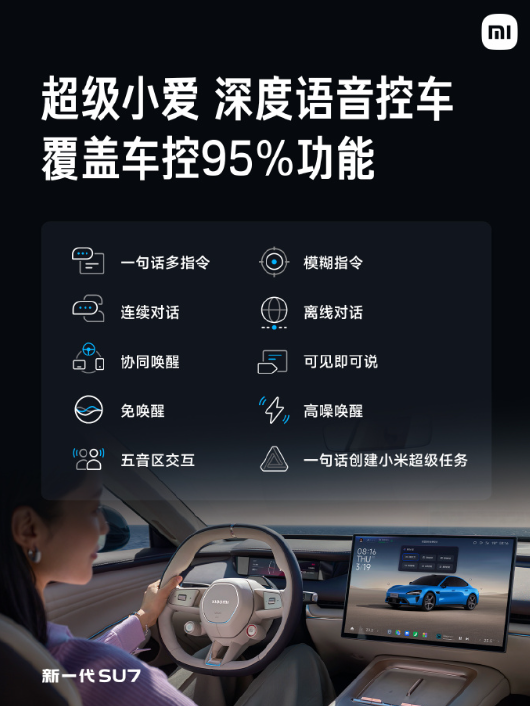 新一代SU7全系搭载小米澎湃智能座舱 覆盖车控95%功能