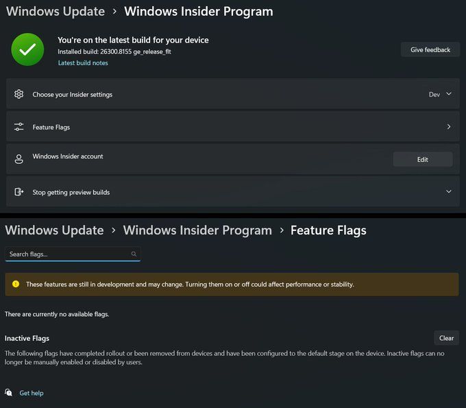 用户可手动开关系统新功能! Windows11将推功能标志页面
