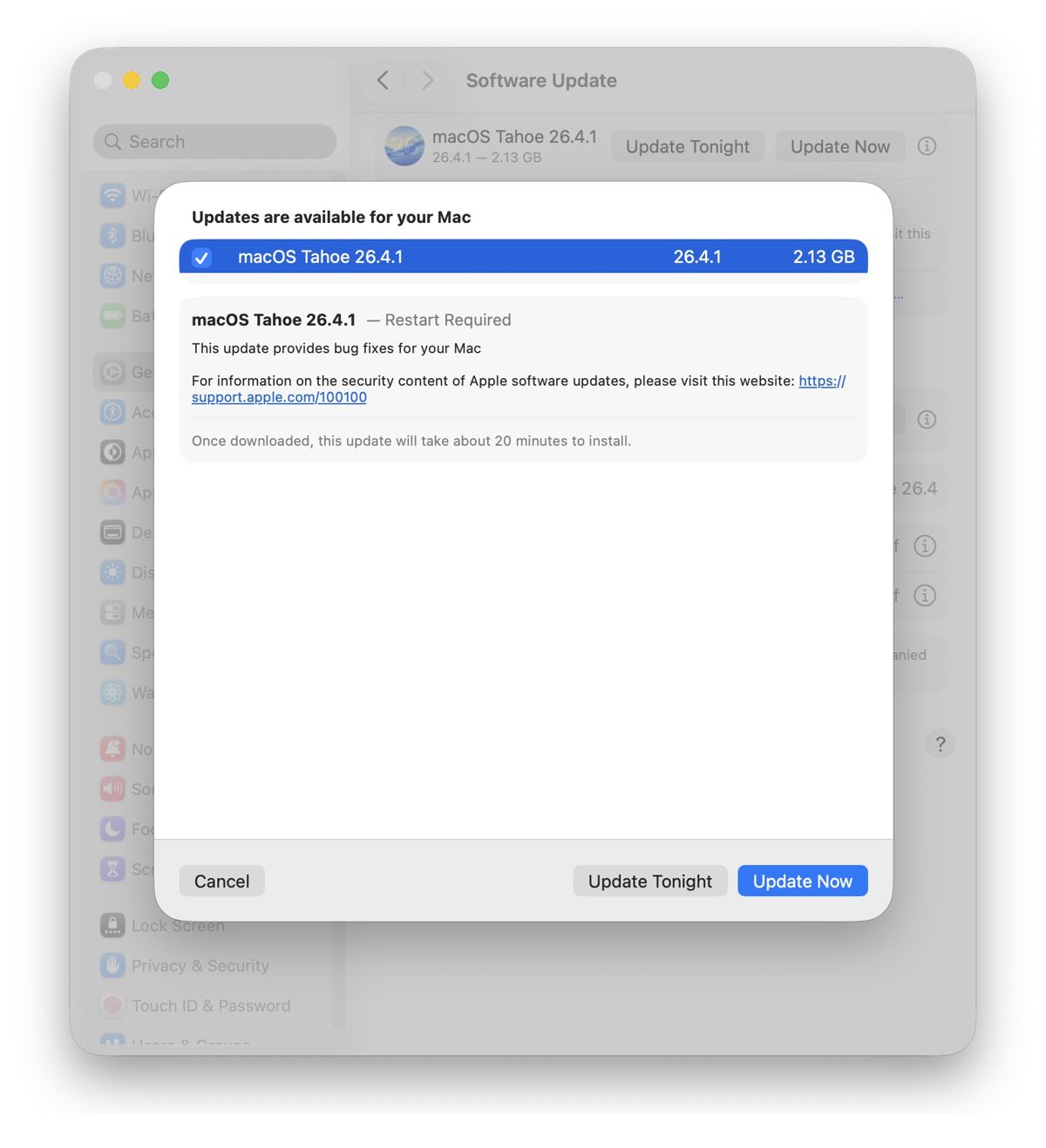 苹果发布 macOS 26.4.1 正式版:提升2026款MacBook网络稳定性