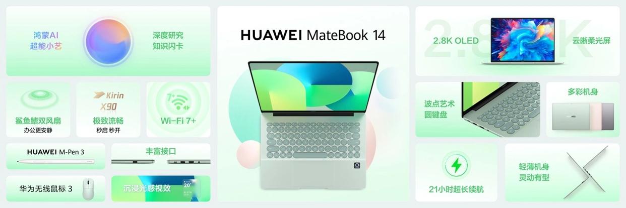 麒麟X90芯片+21小时超长续航! 华为MateBook 14鸿蒙版发布 6599元起
