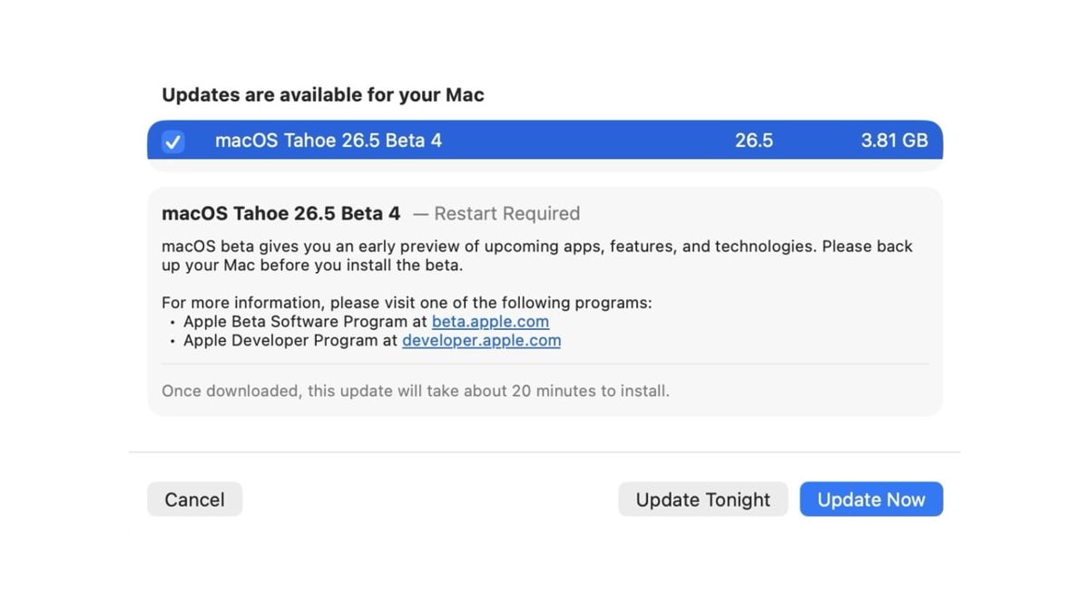 苹果 macOS 26.5 开发者预览版 Beta 4 发布