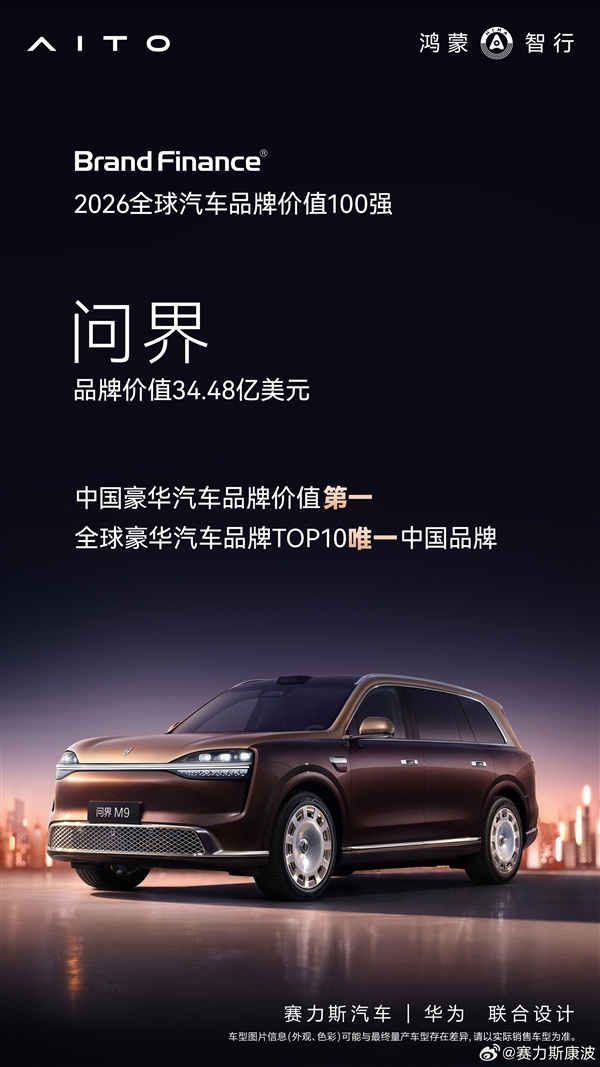 全球汽车品牌价值100强榜单发布：问界成TOP10唯一中国车