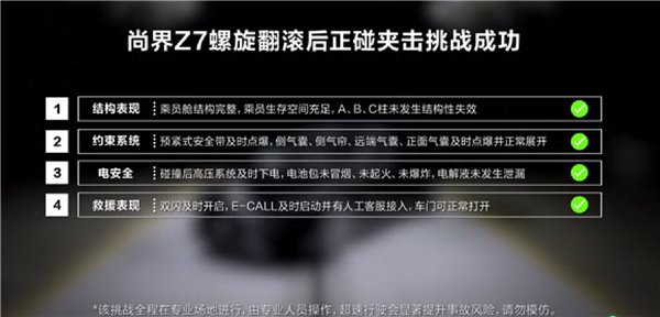 尚界Z7行业首测螺旋翻滚夹击碰撞： ABC柱均未结构性失效