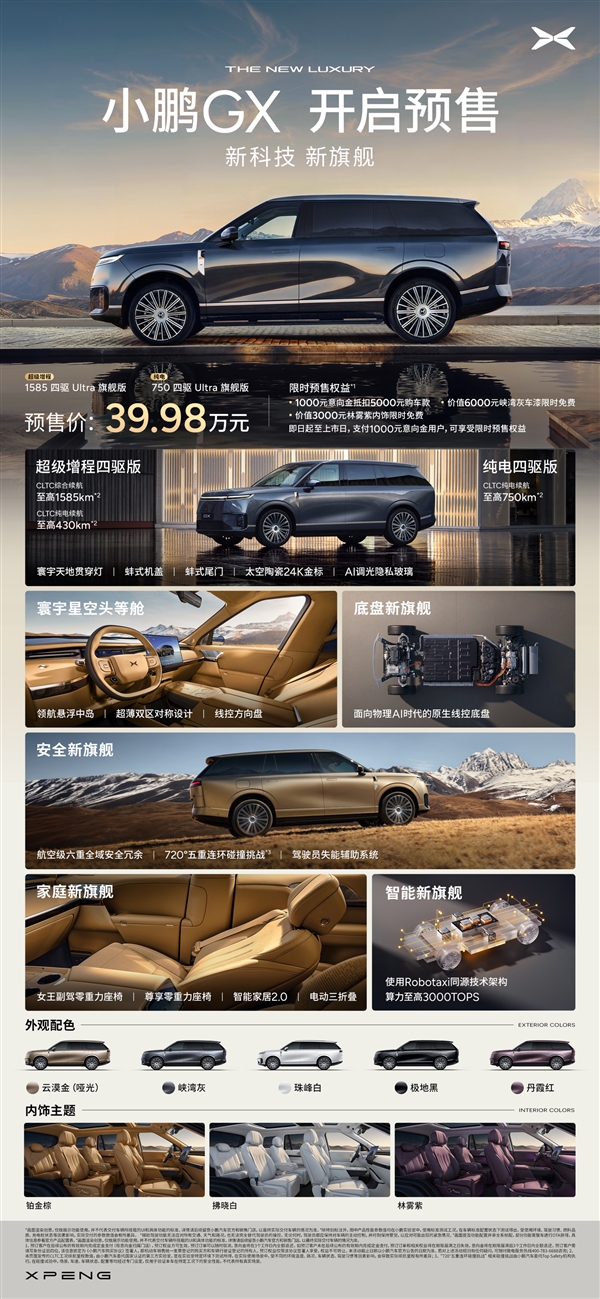 大湾区揽胜来了！小鹏旗舰SUV GX预售：旗舰版39.98万