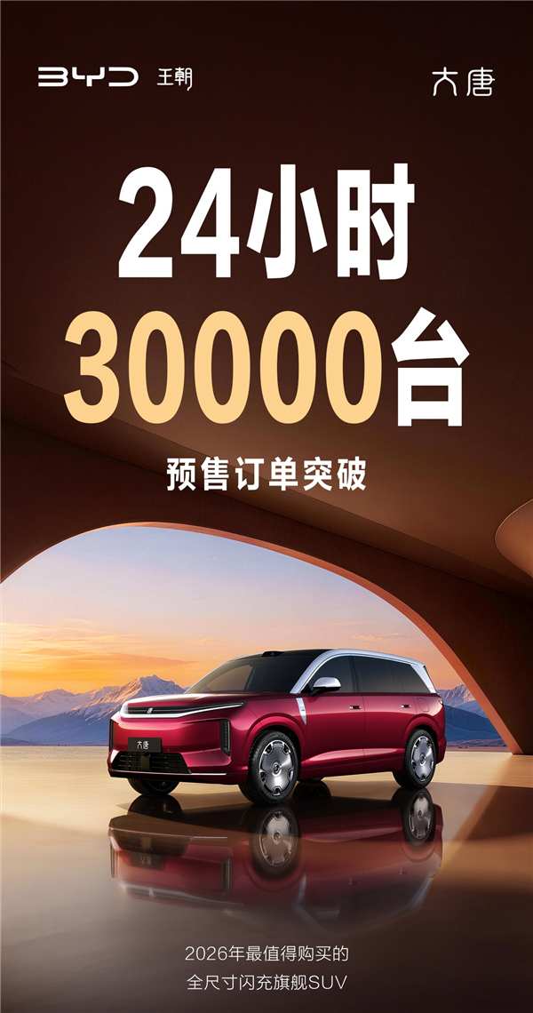 比亚迪旗舰SUV爆了！大唐预售24小时订单突破3万台