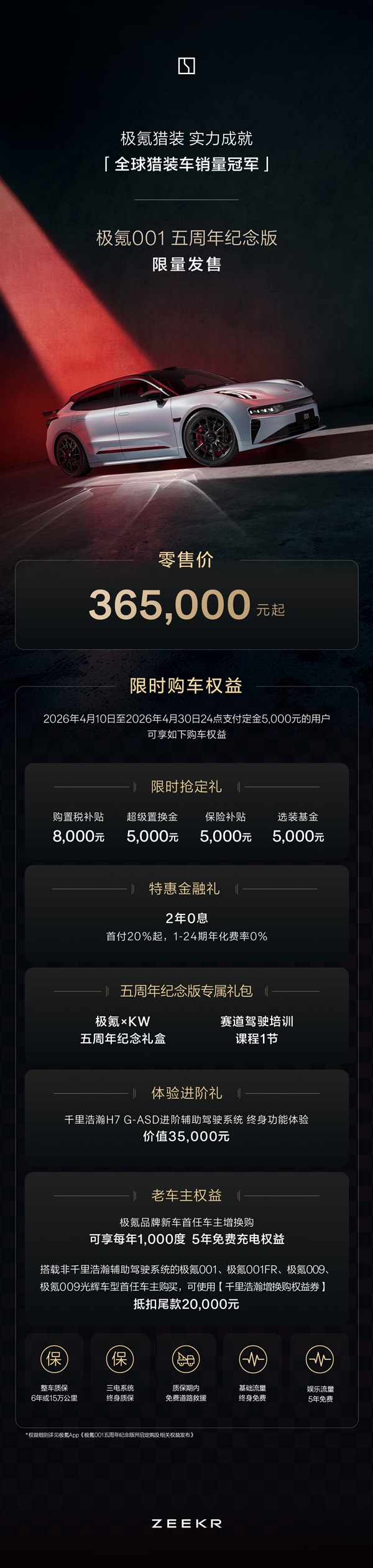 百万内唯二原厂标配KW绞牙避震 极氪001五周年纪念版上市：36.5万起