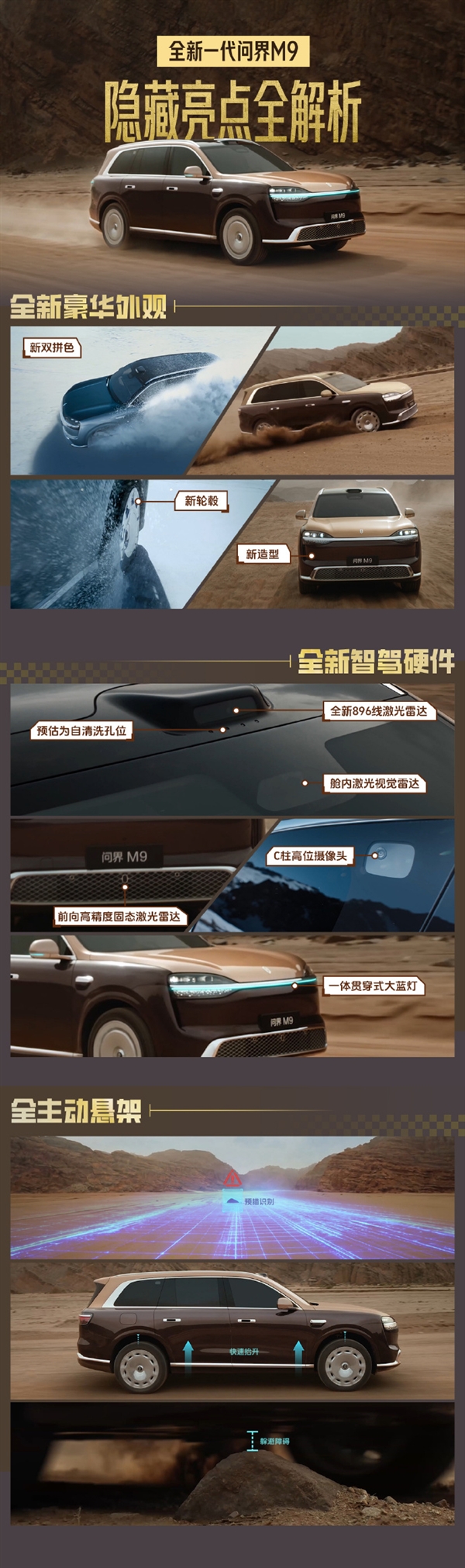 首发6颗激光雷达！新款问界M9官图发布：尺寸全面提升