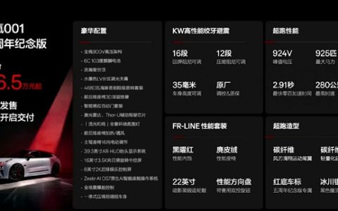 百万内唯二原厂标配KW绞牙避震 极氪001五周年纪念版上市：36.5万起