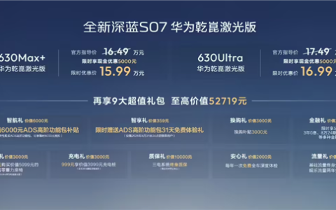 把高阶辅助驾驶价格打下来！深蓝S07华为乾崑激光版上市：限时15.99万起