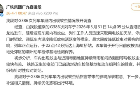 G386次高铁上蚊虫满天飞！乘客直呼受不了 广铁致歉原因曝光