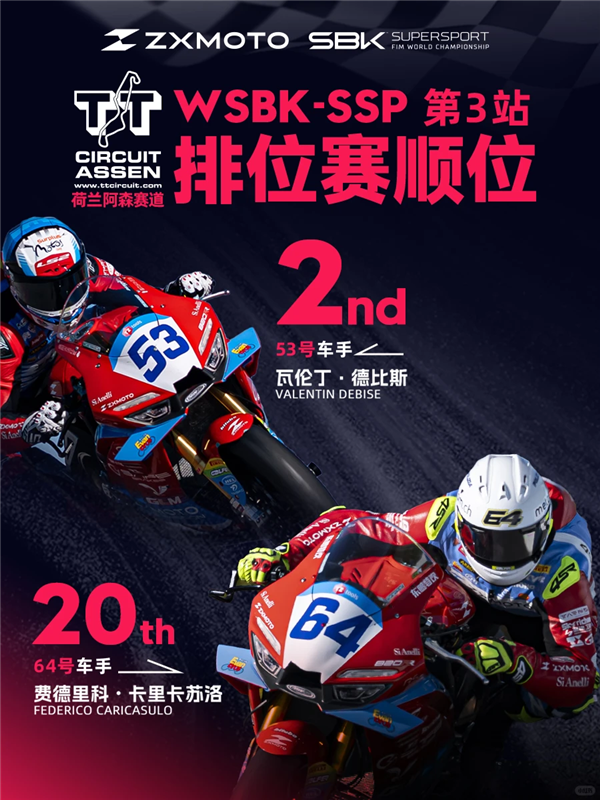 2026世界超级摩托车锦标赛荷兰站 张雪机车夺得超级杆位赛第二名