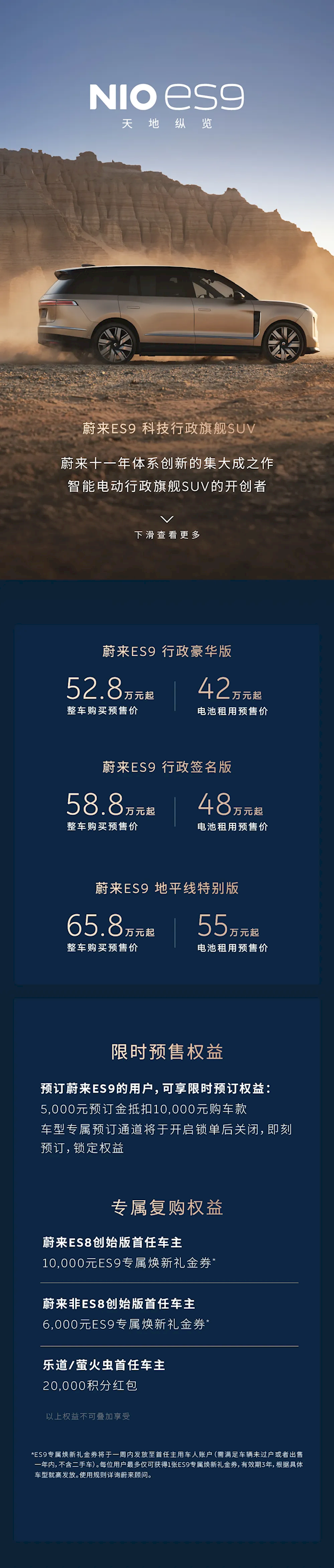 蔚来史上最大、最强旗舰SUV 租电42万起！蔚来ES9一图看懂