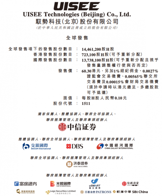 L4级自动驾驶企业驭势科技启动全球发售：募资近8亿港元，5月20日挂牌港交所