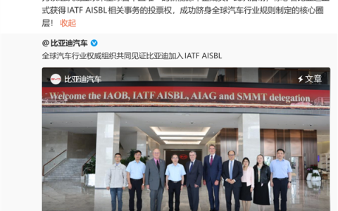 跻身全球汽车行业规则制定核心圈层！比亚迪正式成为IATF核心成员