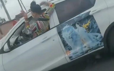 女子开车半个身子探出窗外吓坏旁车！交警回应称该女子存精神异常