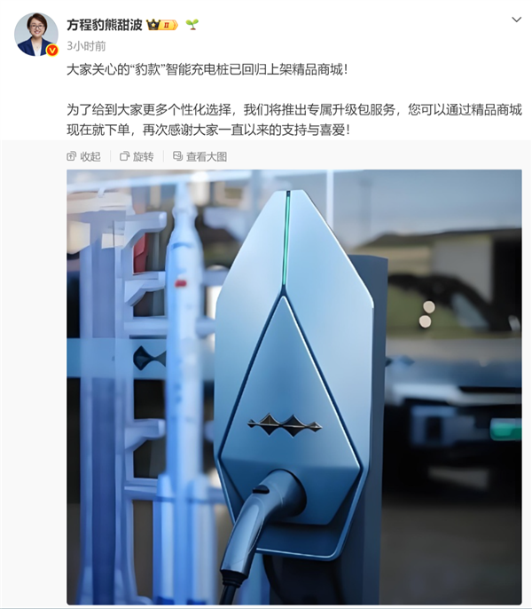 比亚迪方程豹“豹款”智能充电桩回归!专属升级包定价899元