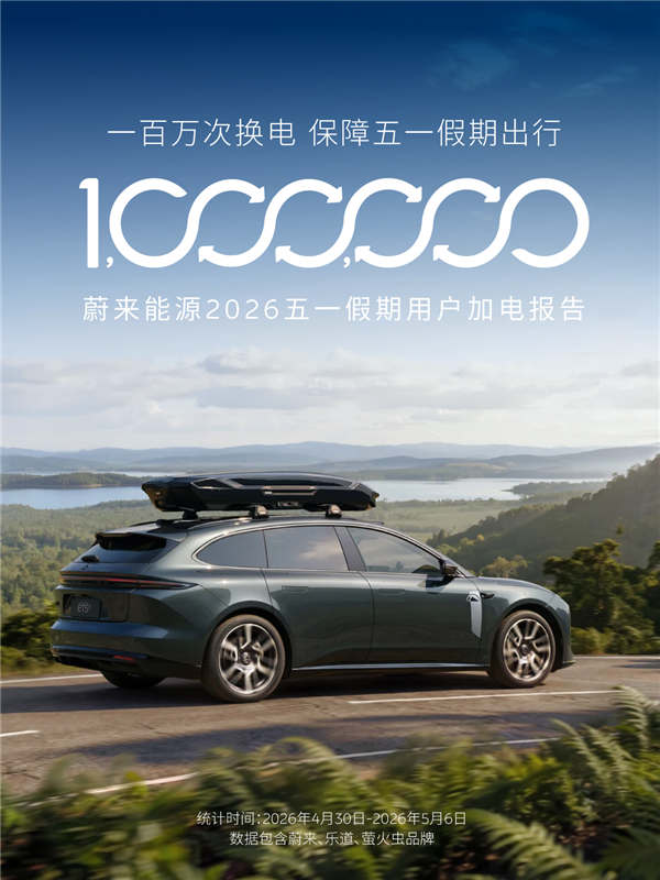 蔚来五一假期用户加电报告出炉：换电超103万次 0.51秒完成一台