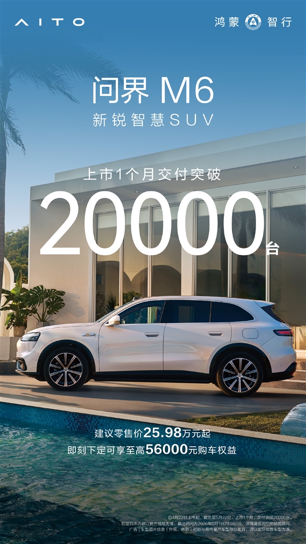 25.98万起卖爆了!问界M6上市首月交付破20000台