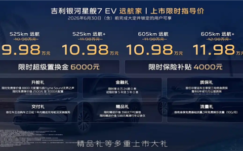 最大续航605km！吉利银河星舰7 EV远航家上市：限时9.98万起