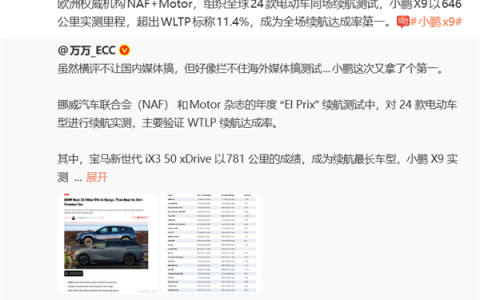 欧洲权威机构24款车横评实测！小鹏X9行驶646公里 续航达成率全场第一