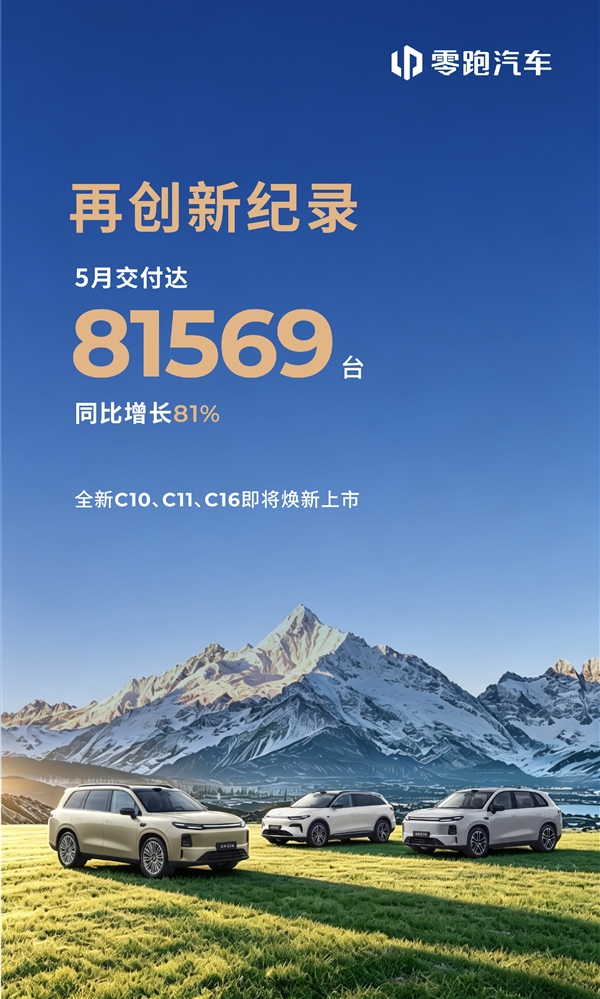 零跑杀疯了 5月交付量81569台再创新高!中国新势力首次解锁8字头成就