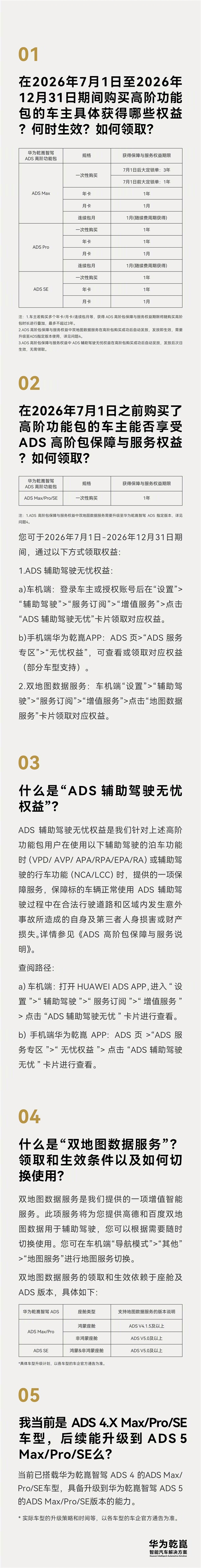 华为乾崑智驾高阶包下月调价：取消限时优惠 恢复至3.6万元标准价