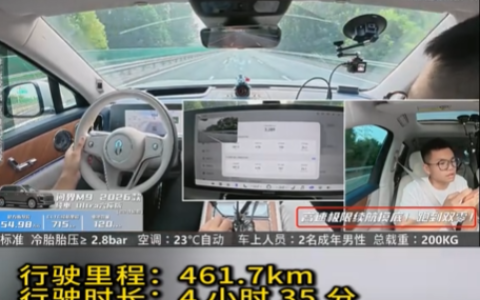 博主测试问界M9高速极限续航：电量归零跑了461公里