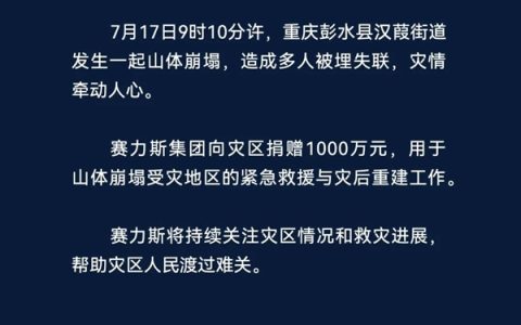 重庆彭水县发生严重山体崩塌 赛力斯捐款1000万